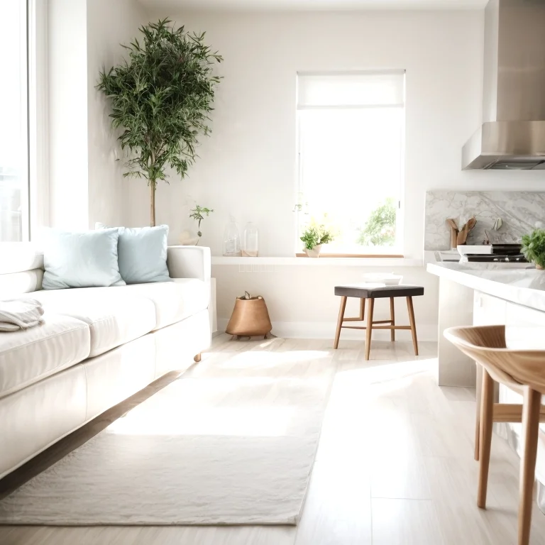 清潔なリビングを掃除するスタッフ